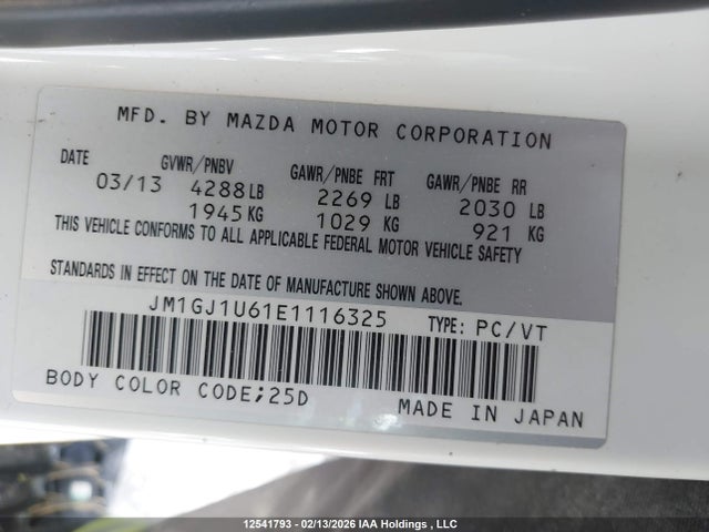 JM1GJ1U61E1116325 Mazda Mazda6 Gx
