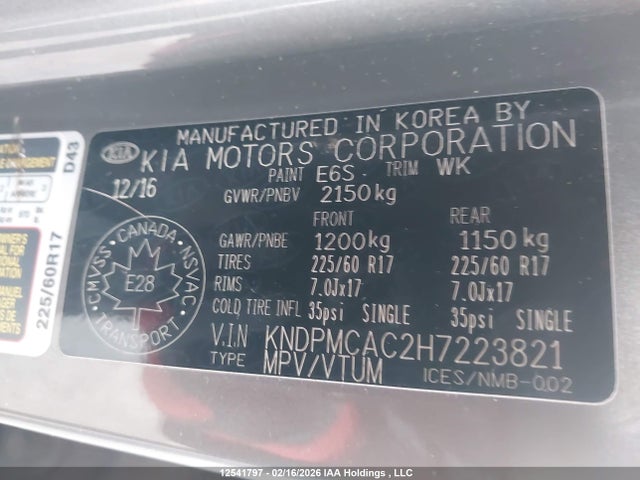 KNDPMCAC2H7223821 KIA Sportage Lx