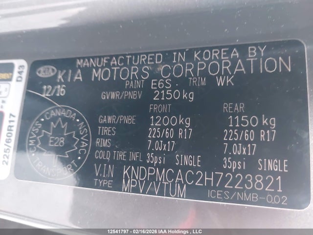 KNDPMCAC2H7223821 KIA Sportage Lx