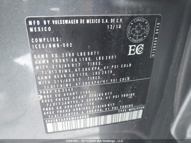 Volkswagen Tiguan 2019 3VV2B7AX0KM068503 Image 9