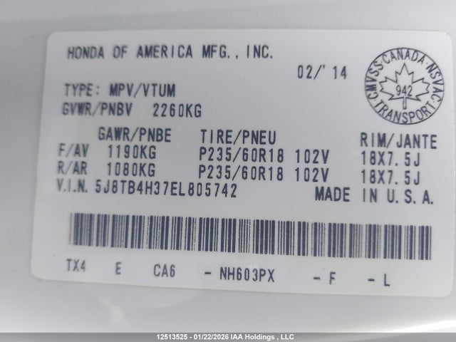 5J8TB4H37EL805742 Acura RDX