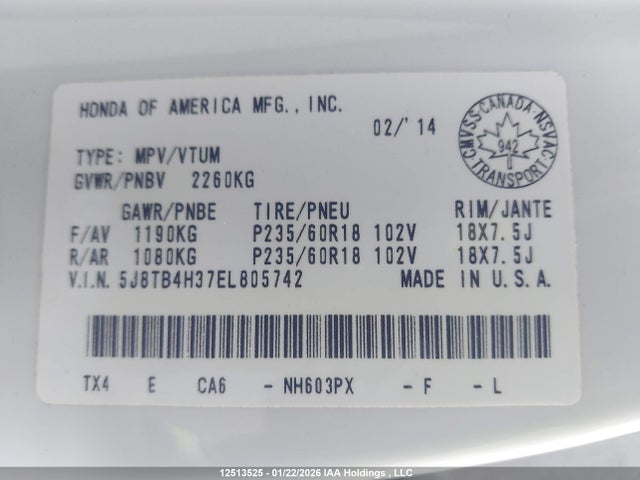 5J8TB4H37EL805742 Acura RDX