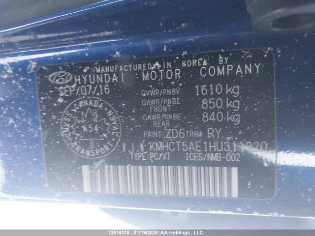 KMHCT5AE1HU311920 Hyundai ACCENT SE