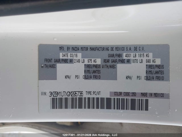 3MZBM1U7XGM295736 Mazda Mazda3 G/gx