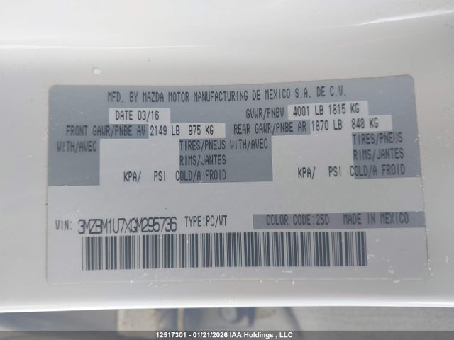 3MZBM1U7XGM295736 Mazda Mazda3 G/gx