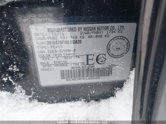 3N1AB7AP4HL665620 Nissan Sentra 1.8 S/1.8 Sl/1.8 Sv