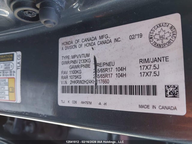 2HKRW2H24KH117660 Honda CR-V LX