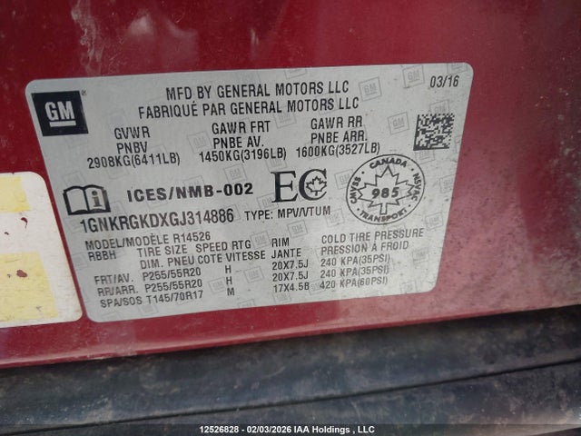 1GNKRGKDXGJ314886 Chevrolet Traverse 1lt