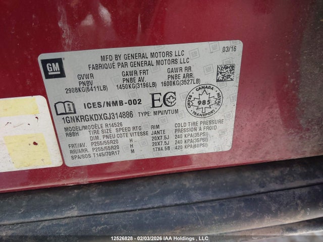 1GNKRGKDXGJ314886 Chevrolet Traverse 1lt