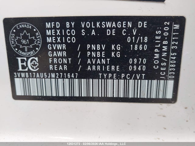 3VWB17AU5JM271647 Volkswagen Golf 1.8 Tsi Comfortline/1.8 Tsi Highline/1.8 Tsi Trendline