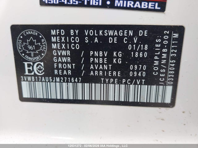 3VWB17AU5JM271647 Volkswagen Golf 1.8 Tsi Comfortline/1.8 Tsi Highline/1.8 Tsi Trendline