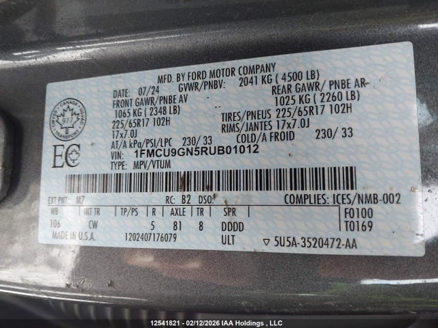 Ford Escape Active 2024 1FMCU9GN5RUB01012 Image 9