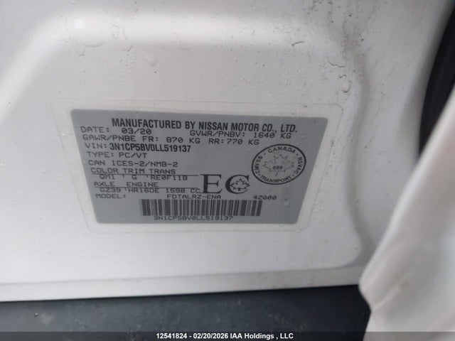 3N1CP5BV0LL519137 Nissan KICKS S