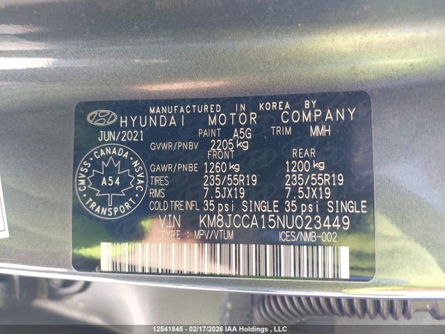 KM8JCCA15NU023449 Hyundai Tucson Luxury/ultimate
