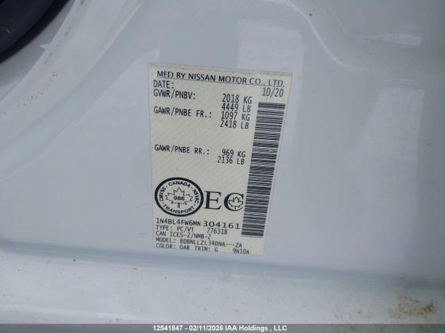 1N4BL4FW6MN304161 Nissan Altima 2.5 Platinum