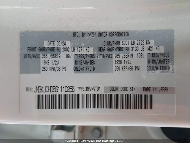 JM3KJCHD5S1110268 Mazda Cx-70 Gs-l