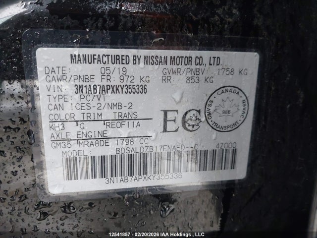 3N1AB7APXKY355336 Nissan Sentra 1.8 S/1.8 Sv
