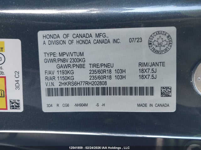 2024 Honda Cr-v Ex-l Hybrid მანქანა იყიდება აუქციონზე, vin: 2HKRS6H77RH202808, აუქციონის ნომერი: 12541859