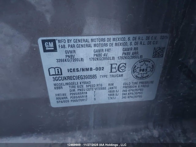 3GCUKREC9EG390585 Chevrolet Silverado 1500 1lt/2lt