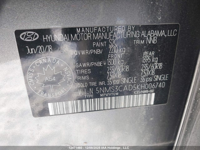 Hyundai Santa Fe Preferred 2.4 2019 5NMS3CAD5KH006740 Image 9