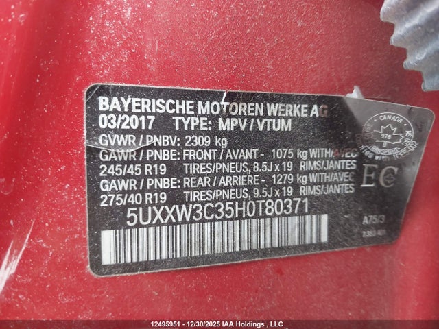 5UXXW3C35H0T80371 BMW X4 Xdrive28i