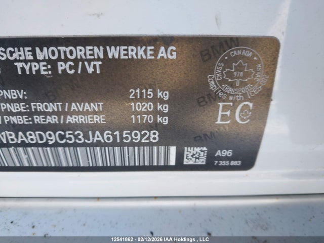 12541862 :رقم المزاد ، WBA8D9C53JA615928 vin ، 2018 Bmw 330i Xdrive مزاد بيع