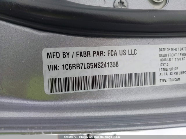 1C6RR7LG5NS241358 RAM 1500 Classic Slt