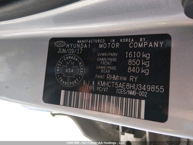 KMHCT5AE8HU349855 Hyundai ACCENT SE