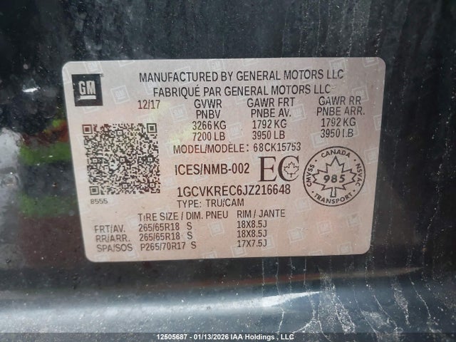 1GCVKREC6JZ216648 Chevrolet Silverado 1500 2lt