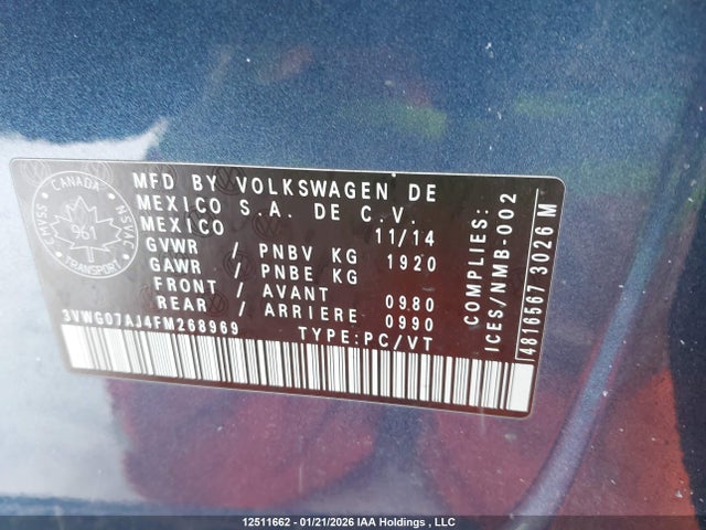 3VWG07AJ4FM268969 Volkswagen Jetta 1.8 Tsi Highline