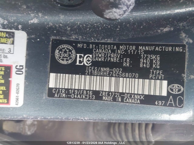 2T1BURHE7GC568070 Toyota COROLLA LE