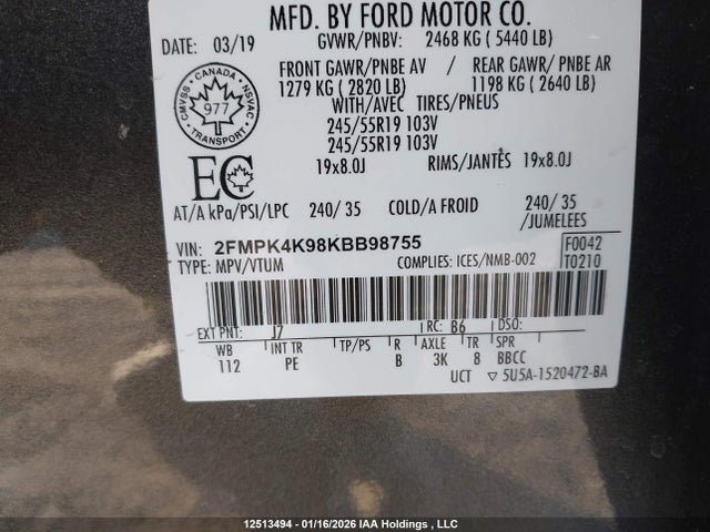 2FMPK4K98KBB98755 Ford Edge Titanium