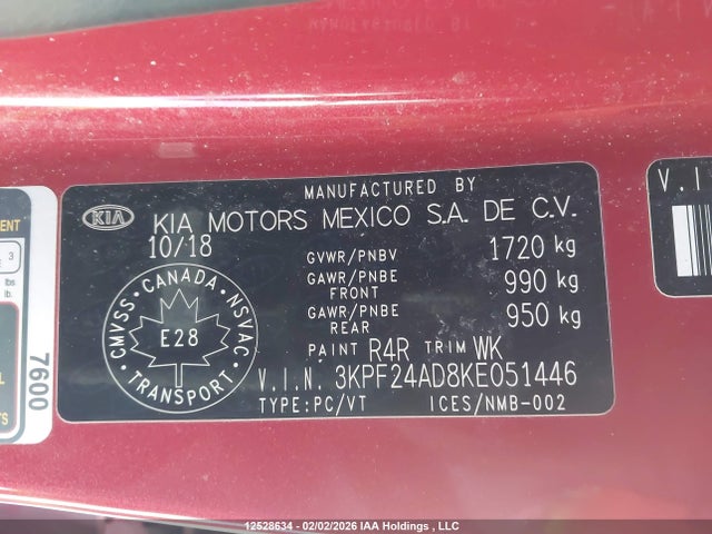 3KPF24AD8KE051446 KIA FORTE LX