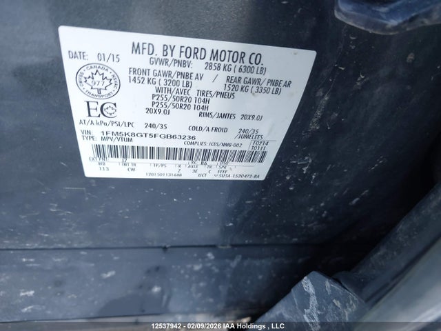 1FM5K8GT5FGB63236 Ford EXPLORER SPORT