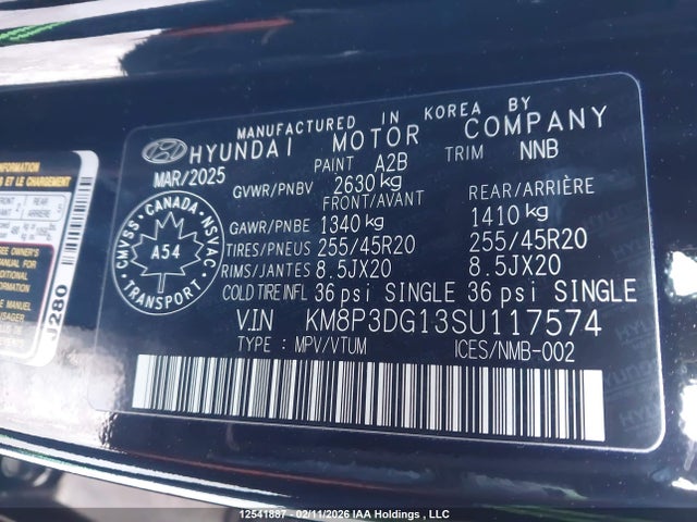 Auction sale of the 2025 Hyundai Santa Fe Preferred Hybrid Awd With Trend Package, vin: KM8P3DG13SU117574, lot number: 12541887