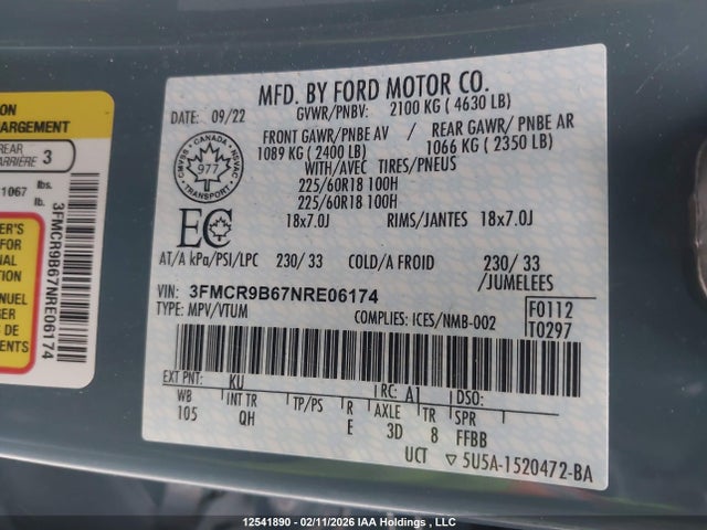 3FMCR9B67NRE06174 Ford Bronco Sport Big Bend