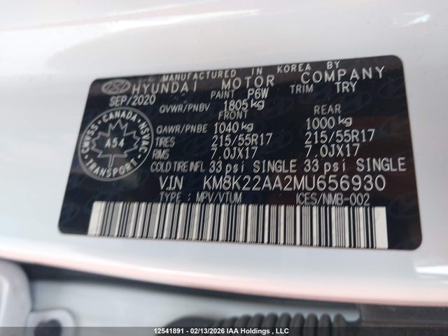 Aukcja sprzedaży 2021 Hyundai Kona Preferred, vin: KM8K22AA2MU656930, numer aukcji: 12541891