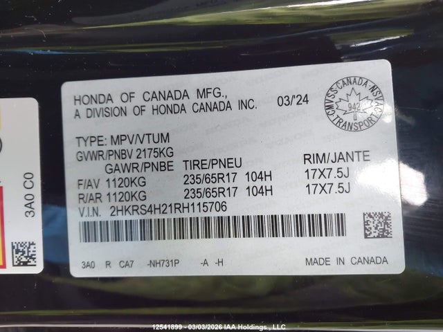 2HKRS4H21RH115706 Honda CR-V LX
