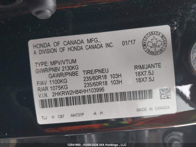 2HKRW2H84HH103996 Honda CR-V EXL