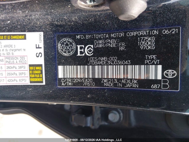 Toyota Corolla 2022 JTDBAMDE3NJ036043 Image 9
