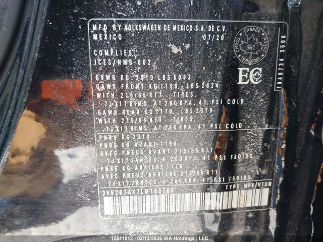 3VV2B7AX7LM162704 Volkswagen Tiguan Comfortline/iq Drive