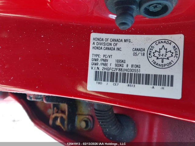 Aukcja sprzedaży 2018 Honda Civic Ex, vin: 2HGFC2F88JH030551, numer aukcji: 12541913
