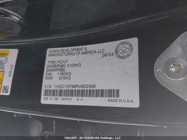 1HGCY2F88RA802349 Honda ACCORD HYBRID