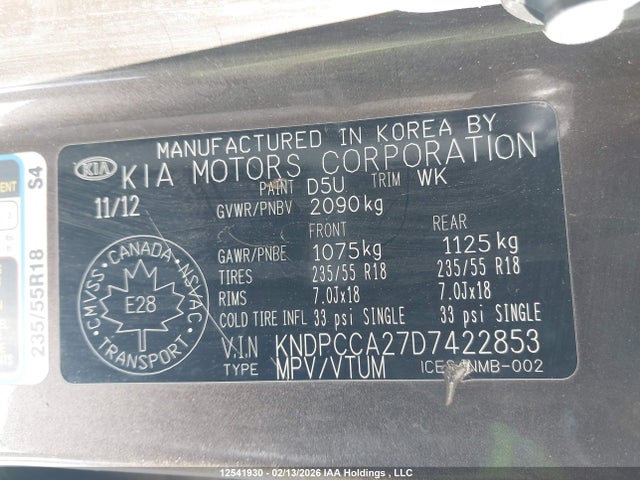 Продажа на аукционе авто 2013 Kia Sportage Ex, vin: KNDPCCA27D7422853, номер лота: 12541930