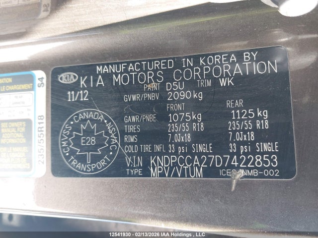 Продажа на аукционе авто 2013 Kia Sportage Ex, vin: KNDPCCA27D7422853, номер лота: 12541930