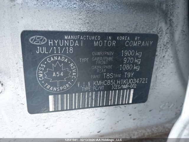 KMHC85LH1KU034721 Hyundai Ioniq Preferred