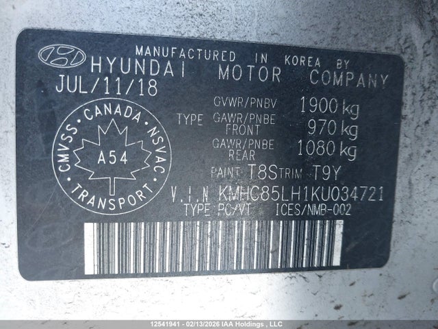 KMHC85LH1KU034721 Hyundai Ioniq Preferred