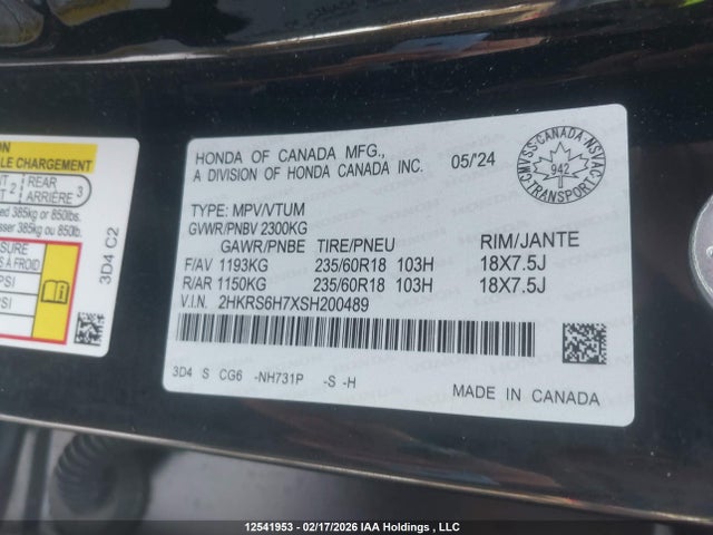 2HKRS6H7XSH200489 Honda CR-V EXL