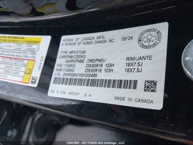 2HKRS6H7XSH200489 Honda CR-V EXL