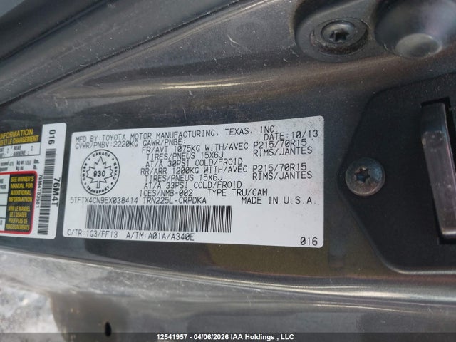 12541957 :رقم المزاد ، 5TFTX4CN9EX038414 vin ، 2014 Toyota Tacoma Access Cab مزاد بيع